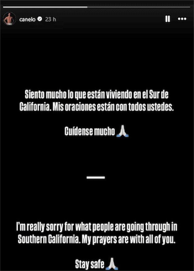 Canelo Álvarez muestra solidaridad con los afectados por incendios en Los Ángeles Canelo Álvarez muestra solidaridad con los afectados por incendios en Los Ángeles